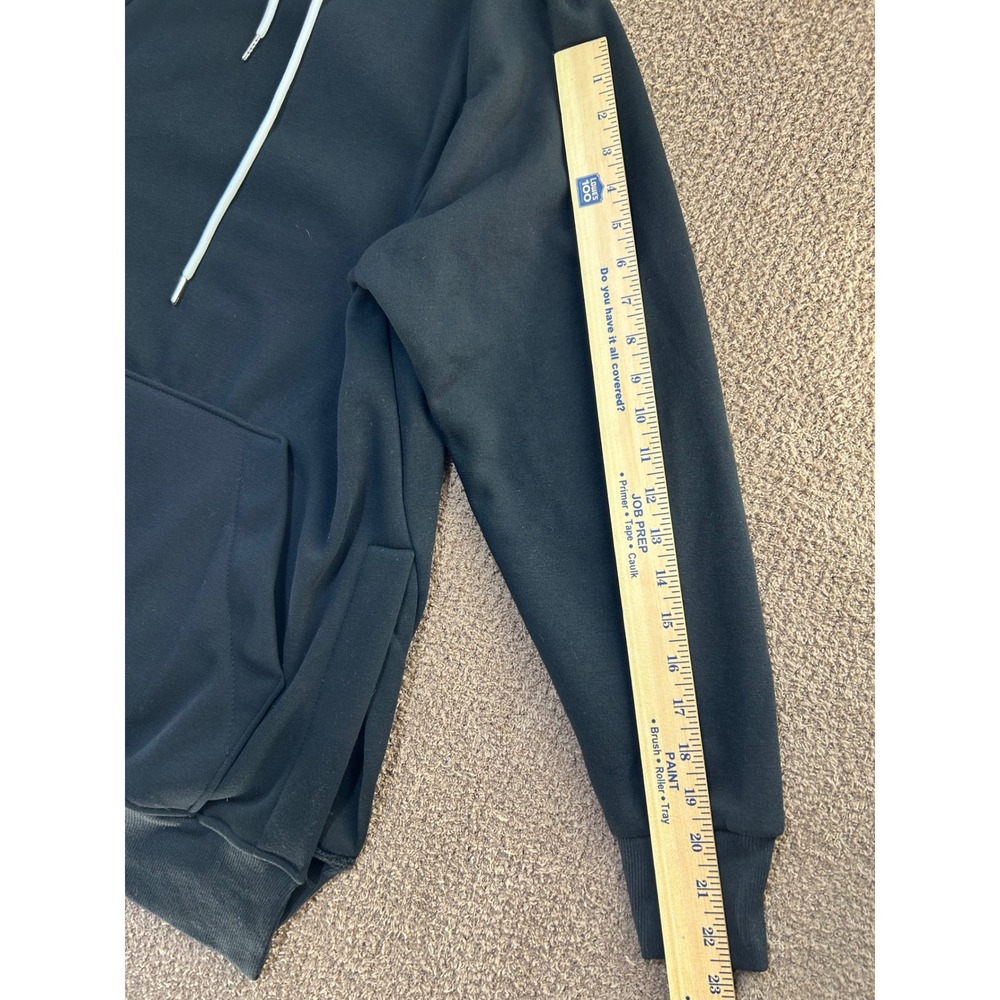 The Warmy Black Fleece Lined Longline Hoodie Sweatshirt Small Raglan Sleeve - Picture 6 of 7